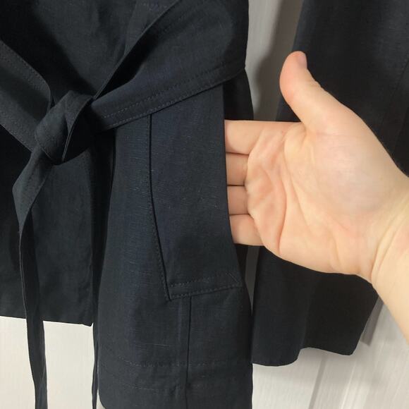 NWT VINCE Jacket Blazer S Black Linen Tencel Belt Button-Up Long-Sleeve - Picture 4 of 7